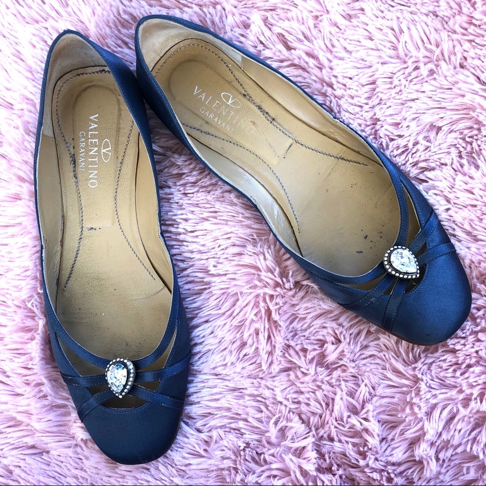 Valentino Garavani Silk Flats with Jeweled Toe